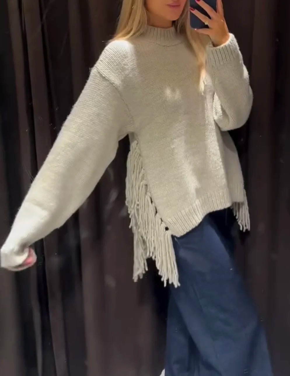 OLANE Cozy Oversized Tassel Knit Sweater SWomen's Sweaters & Cardigans