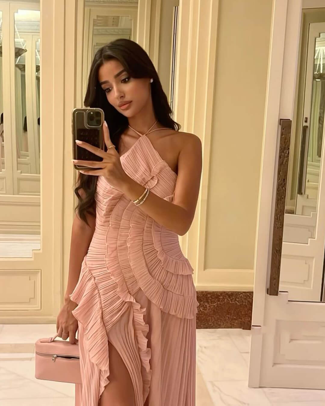 OLANE Crissa Halter Strap Ruffled Tule Dress PinkXSWomen’s Dresses