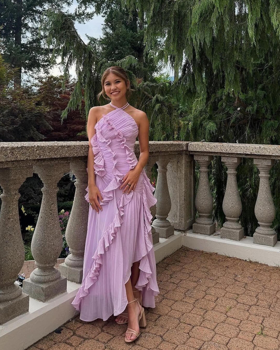 OLANE Crissa Halter Strap Ruffled Tule Dress PurpleLWomen’s Dresses