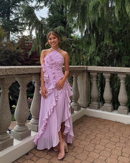 OLANE Crissa Halter Strap Ruffled Tule Dress PurpleLWomen’s Dresses