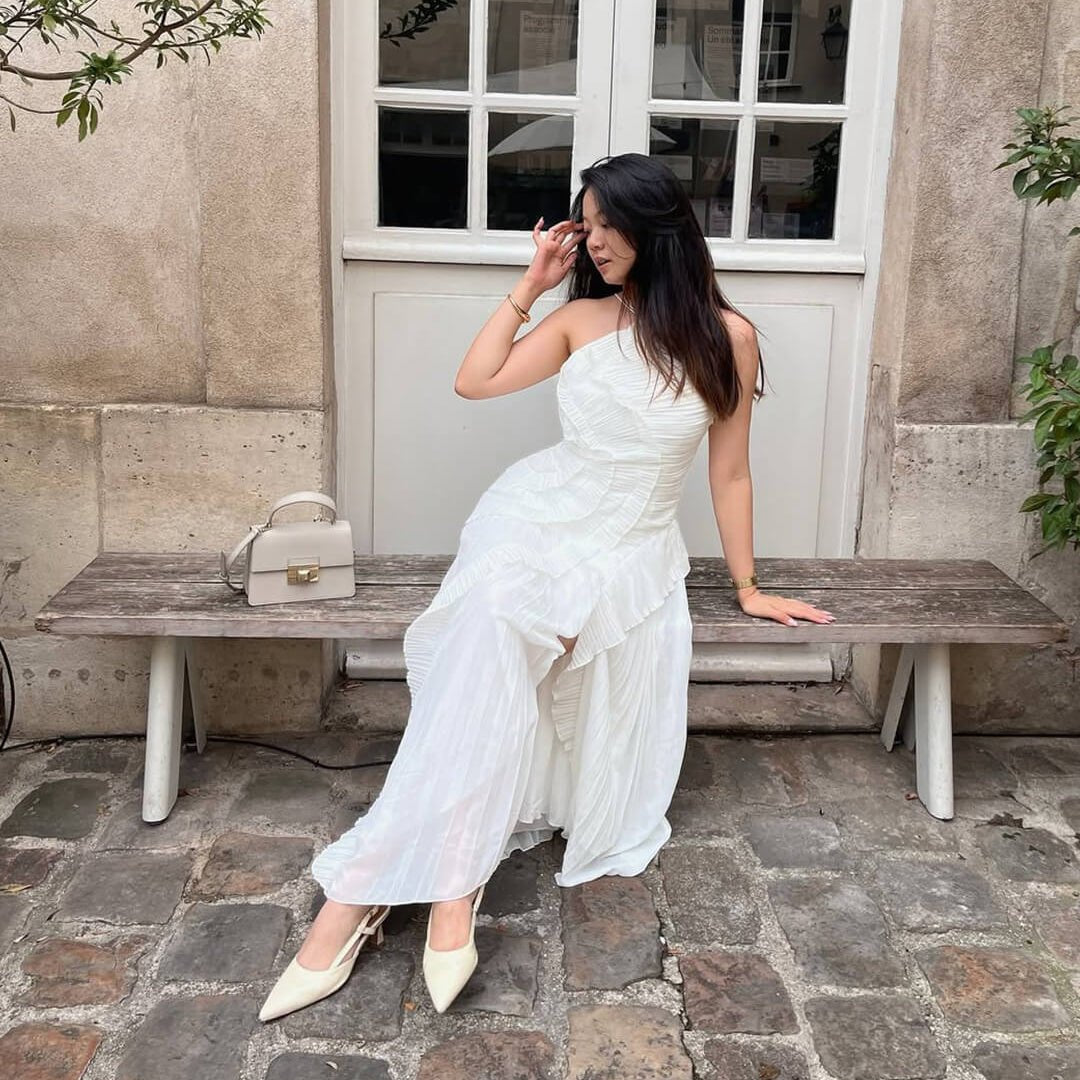 OLANE Crissa Halter Strap Ruffled Tule Dress WhiteSWomen’s Dresses