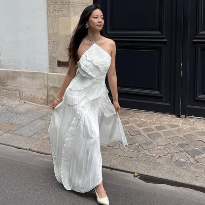 OLANE Crissa Halter Strap Ruffled Tule Dress WhiteXSWomen’s Dresses