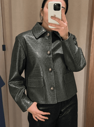 Crocodile Embossed Leather Jacket