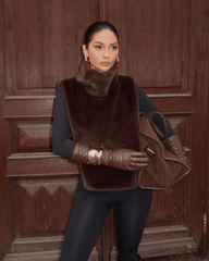 Cropped Faux Fur Turtleneck Vest