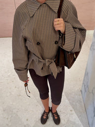 Cropped Plaid Belted Trench Coat