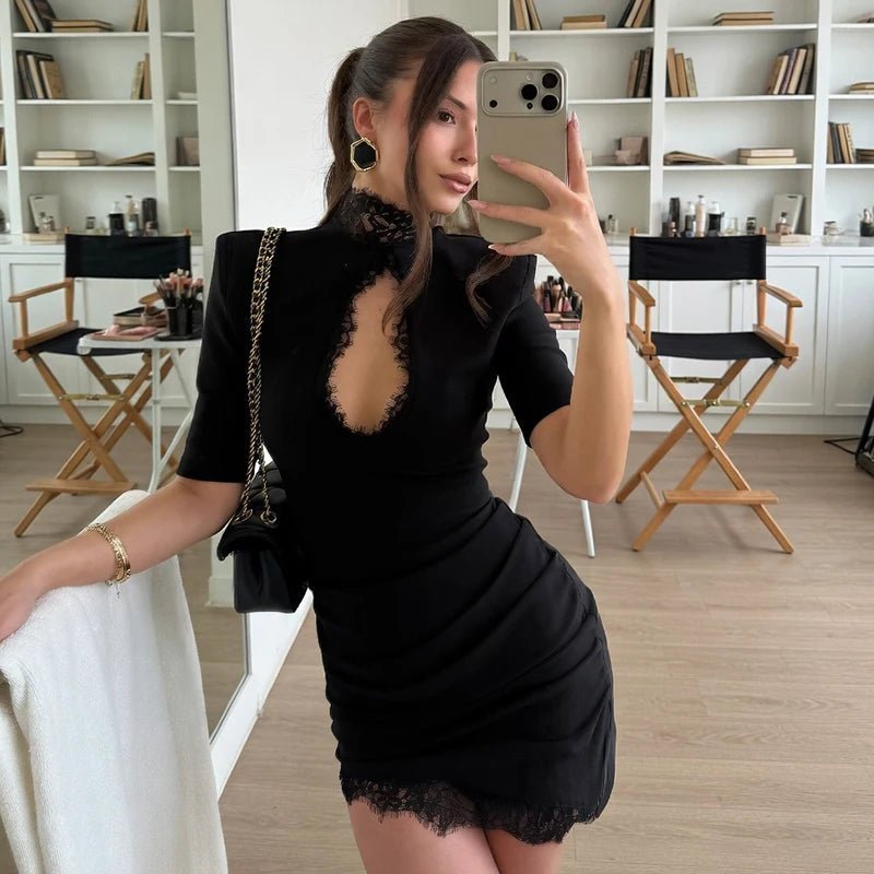 OLANE Cut-Out Lace Bodycon Mini Dress BlackSWomen's Dresses