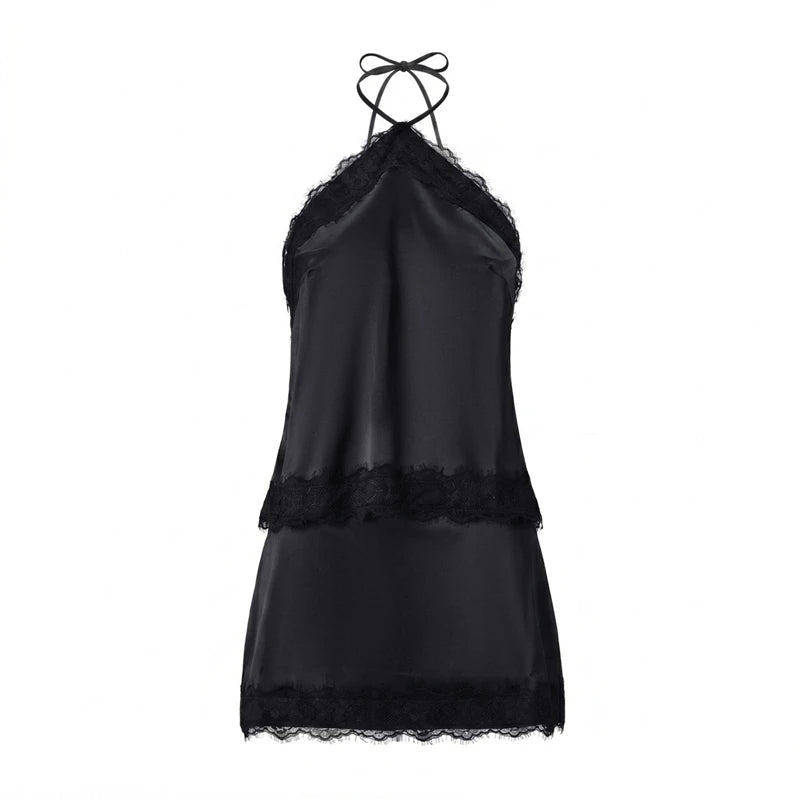 OLANE Dahlia Satin Lace Halter Cami Set YellowSTop