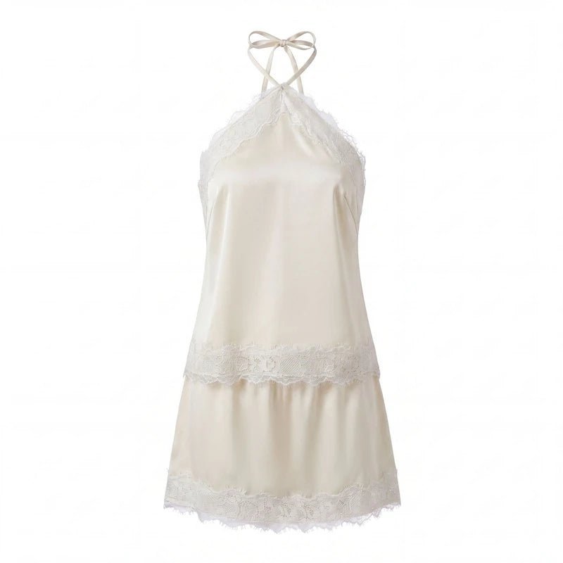 OLANE Dahlia Satin Lace Halter Cami Set YellowSTop