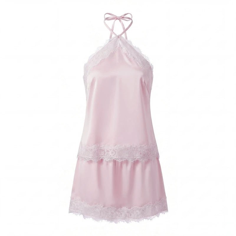 OLANE Dahlia Satin Lace Halter Cami Set YellowSTop