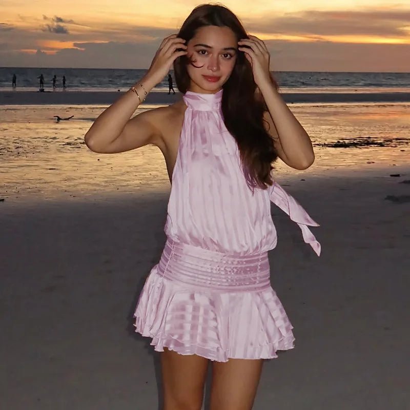 OLANE Daniela Ruffled Tiers Backless Mini Dress PinkSWomen’s Dresses