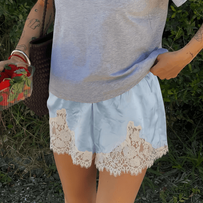 OLANE Daphne Satin Silk Lace Shorts Light BlueSWomen's Bottoms