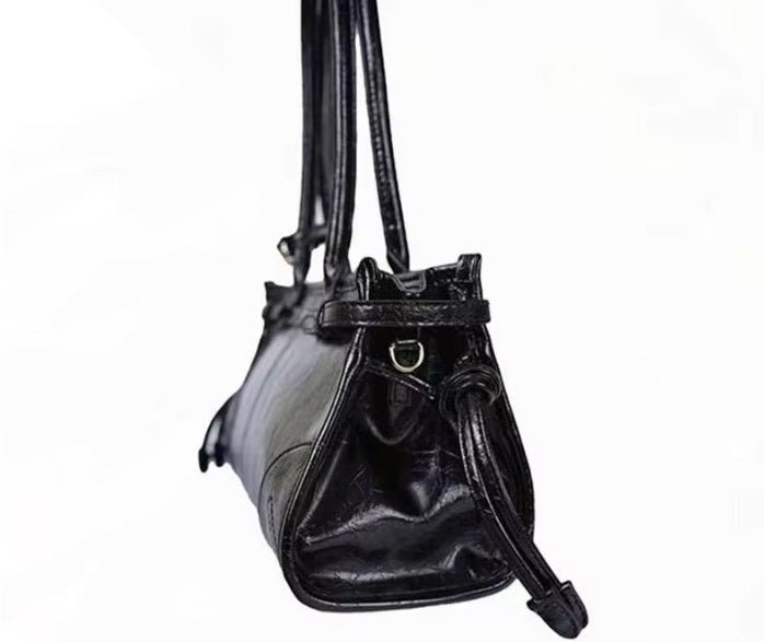 OLANE Edelle Leather Shoulder Bag with Belt Detail BlackHandbags