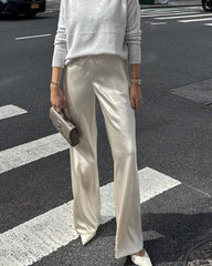 Lily Elastic Waistband Wide Leg Satin Trousers