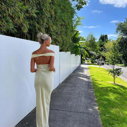 OLANE Elegant Backless Satin Maxi Dress MWomen's Dresses