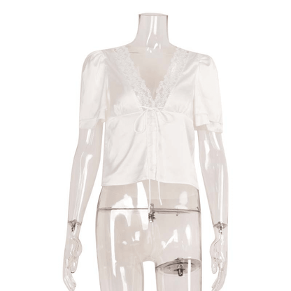OLANE Elegant Lace Silk Blouse BlackSWomen's Tops