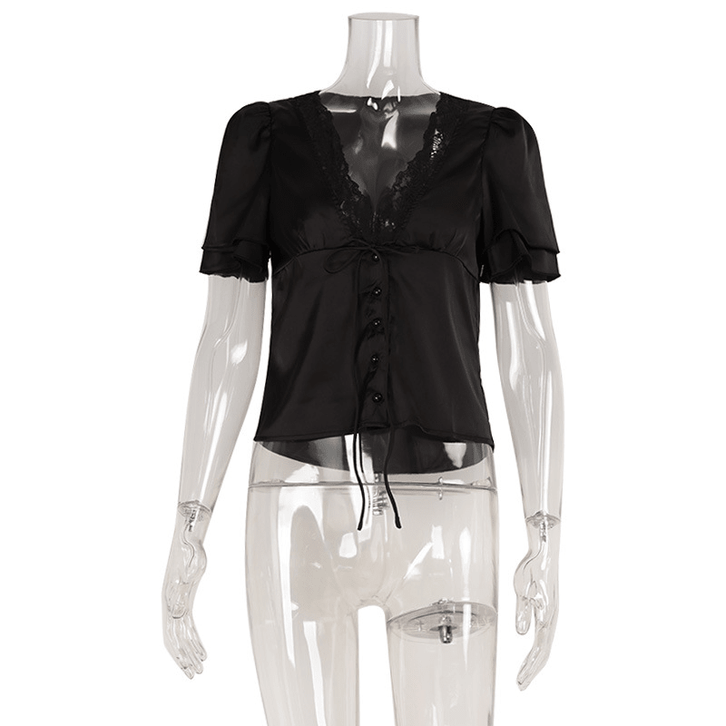 OLANE Elegant Lace Silk Blouse Rust OrangeSWomen's Tops