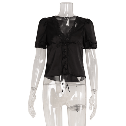 OLANE Elegant Lace Silk Blouse Rust OrangeSWomen's Tops