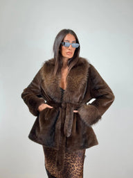 Elegant Lace-Up Faux Fur Coat
