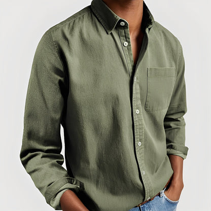 OLANE Elegant Long - Sleeve Button - Up Shirt GreenSMen's Tops
