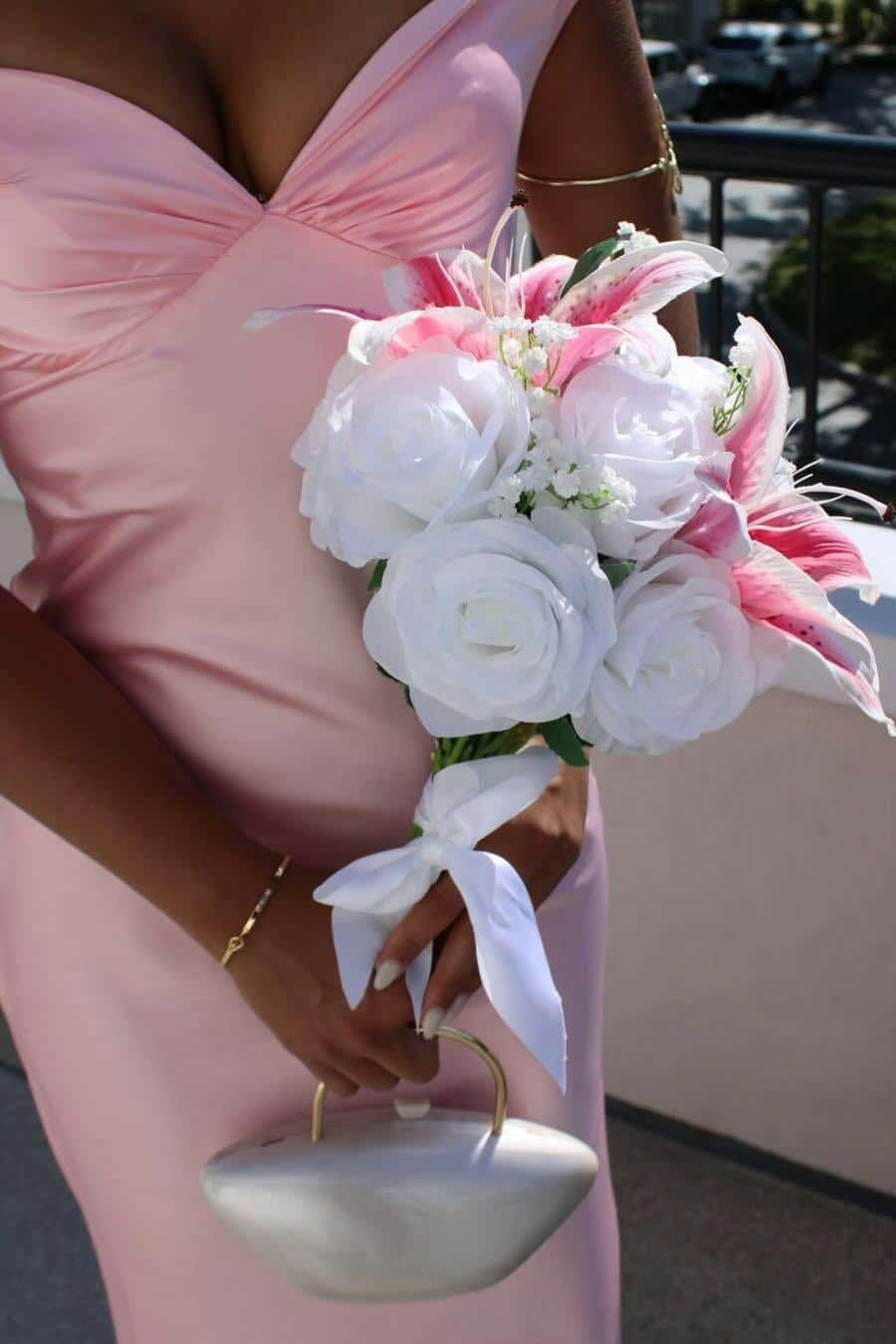 OLANE Elegant Satin Off Shoulder Maxi Dress PinkXSWomen’s Dresses