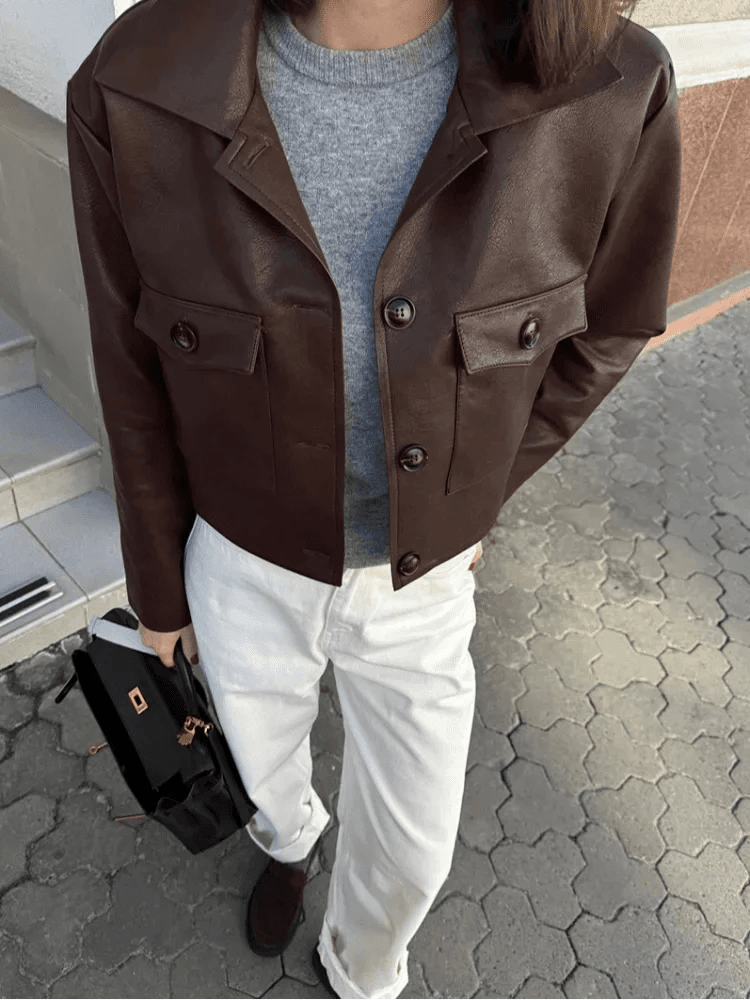 OLANE Ella Cropped Faux Leather Jacket SWomen's Coats & Jackets