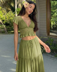 Ella Lace Crop Top Chiffon Two-Piece Set