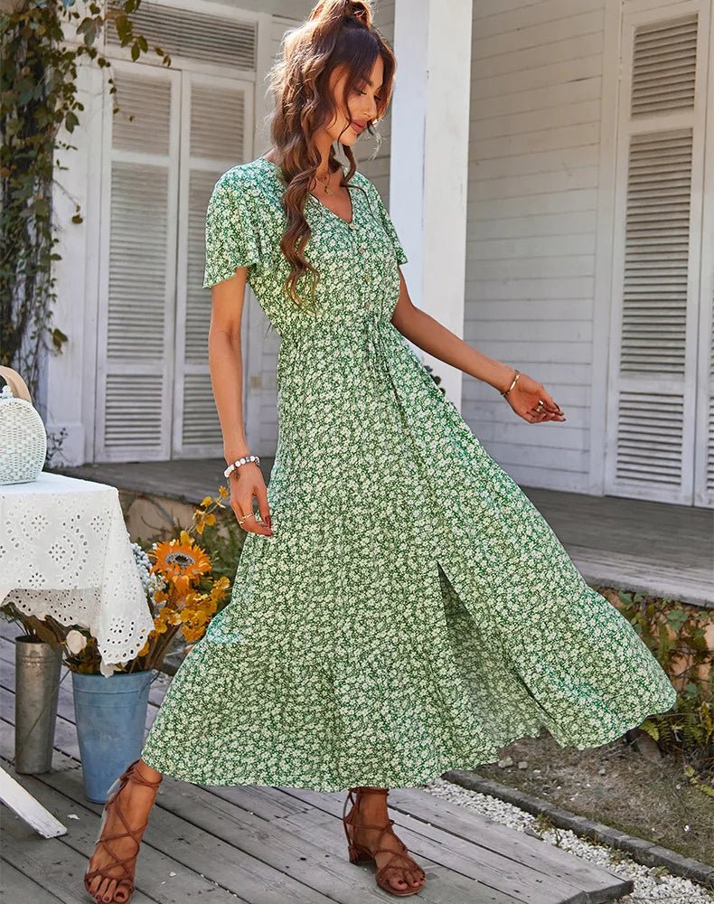 OLANE Ella Vintage Floral Maxi Dress GreenLDresses