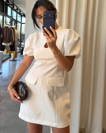 OLANE Elowen Puff Sleeve Mini Dress WhiteMWomen's Dresses