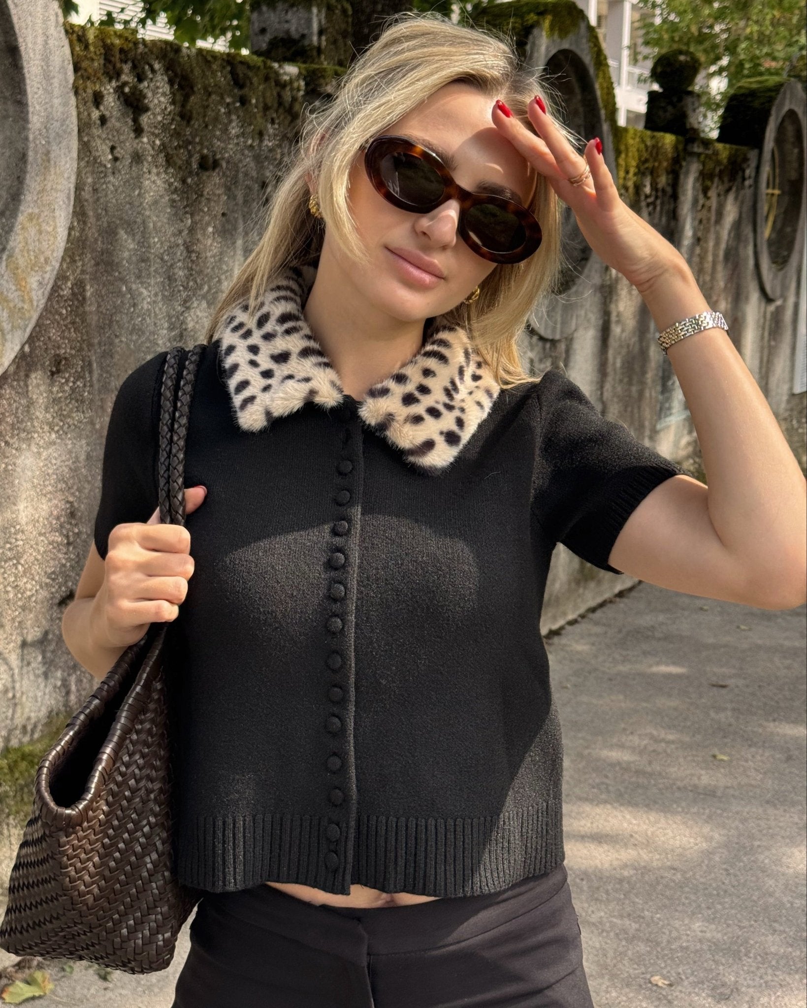 OLANE Faux Fur Bambi Knit Cardigan Top BlackSCardigan