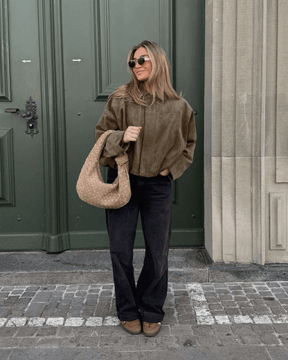 OLANE Faux Suede Zip-Up Bomber Jacket OliveSWomen's Coats & Jackets