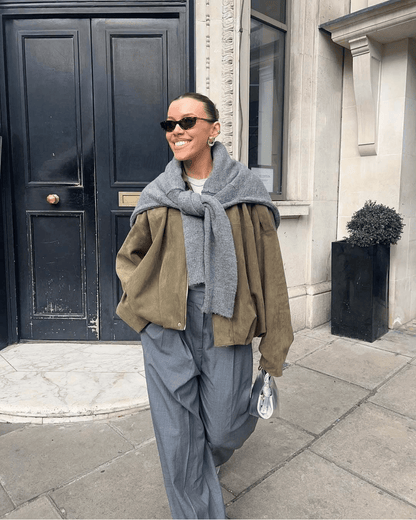 OLANE Faux Suede Zip-Up Bomber Jacket OliveSWomen's Coats & Jackets