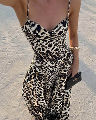 Fiona Leopard Print Spaghetti Strap Maxi Dress