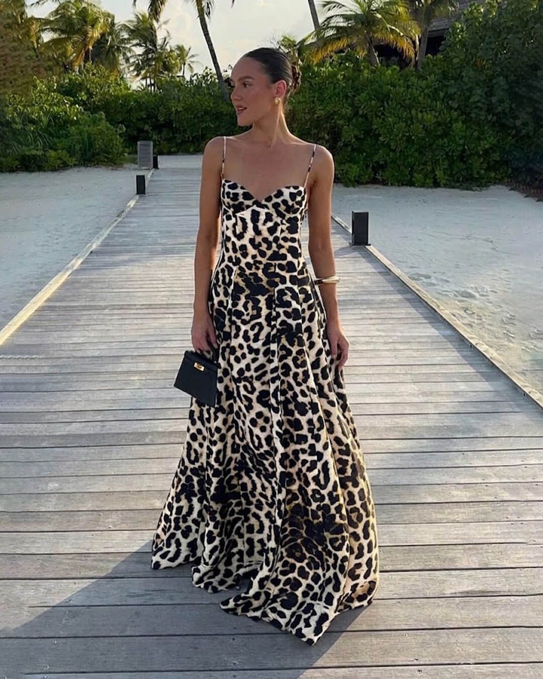 OLANE Fiona Leopard Print Spaghetti Strap Maxi Dress BrownXLWomen's Dresses