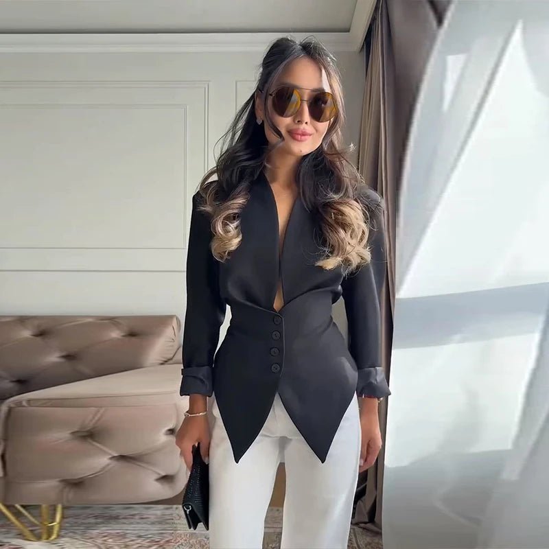 OLANE Fiona Structured Shoulder Cinched Blazer BlackSWomen's Coats & Jackets