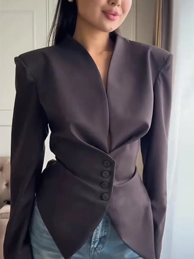 OLANE Fiona Structured Shoulder Cinched Blazer BrownSWomen's Coats & Jackets