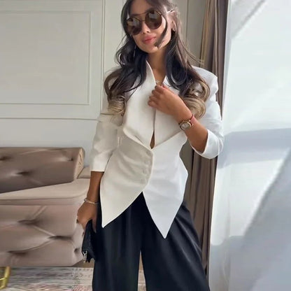 OLANE Fiona Structured Shoulder Cinched Blazer WhiteSWomen's Coats & Jackets