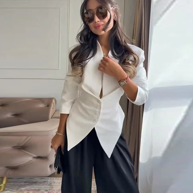 OLANE Fiona Structured Shoulder Cinched Blazer WhiteSWomen's Coats & Jackets