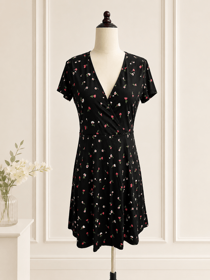 OLANE Floral Puff Sleeves Mini Dress BlackSWomen’s Dresses