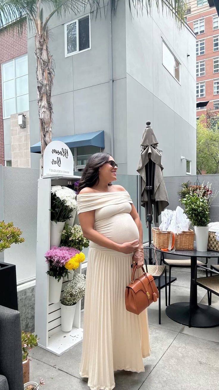 OLANE Flowy Off - Shoulder Maternity Dress BeigeMWomen’s Dresses