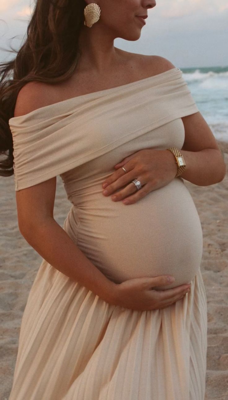 OLANE Flowy Off - Shoulder Maternity Dress BeigeXSWomen’s Dresses