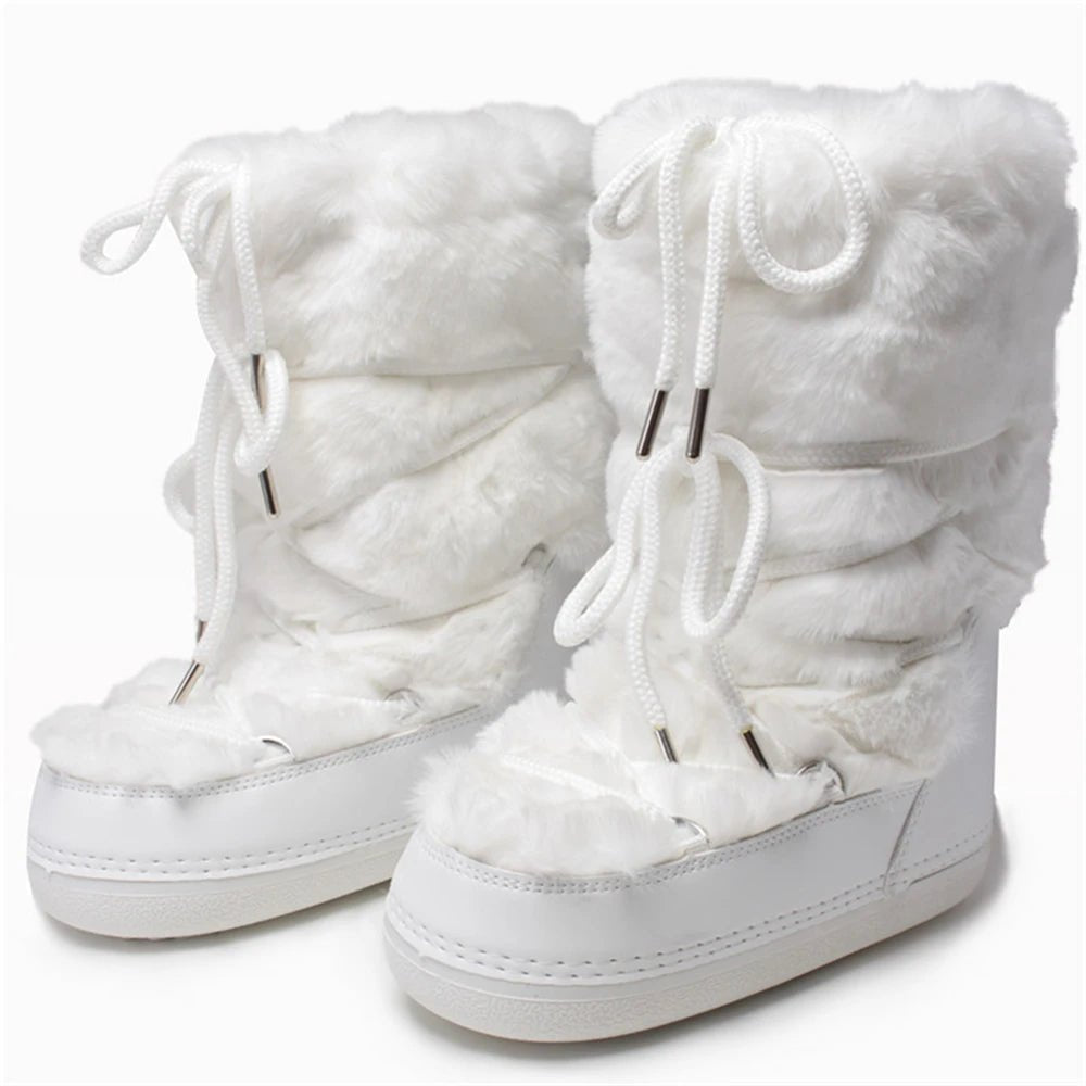 OLANE Fluffy Fur Winter Snow Boots Black Low36-37Women's Shoes