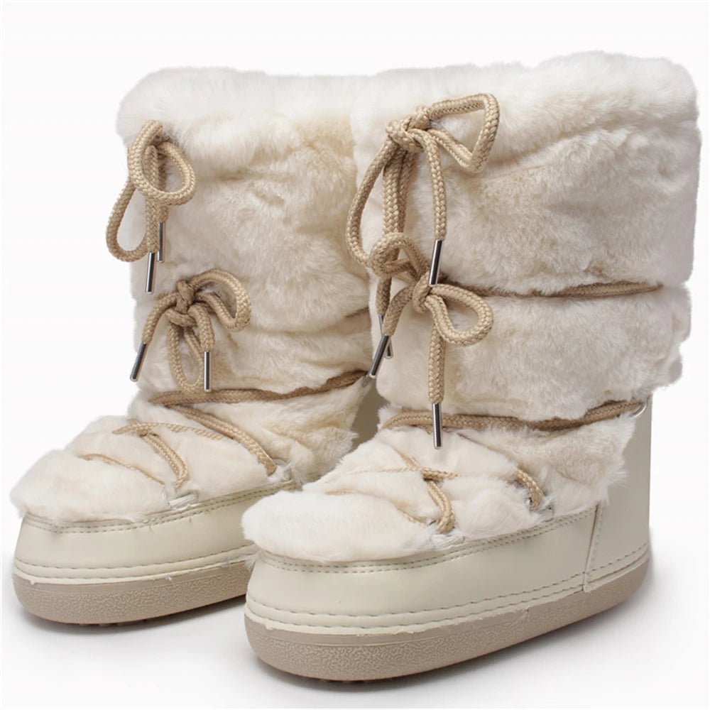 OLANE Fluffy Fur Winter Snow Boots Black Low36-37Women's Shoes