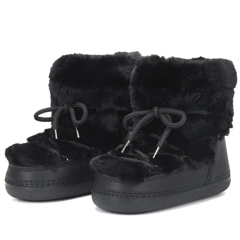 OLANE Fluffy Fur Winter Snow Boots Black Low36-37Women's Shoes