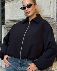 Front-Zip Puffer Bomber Jacket