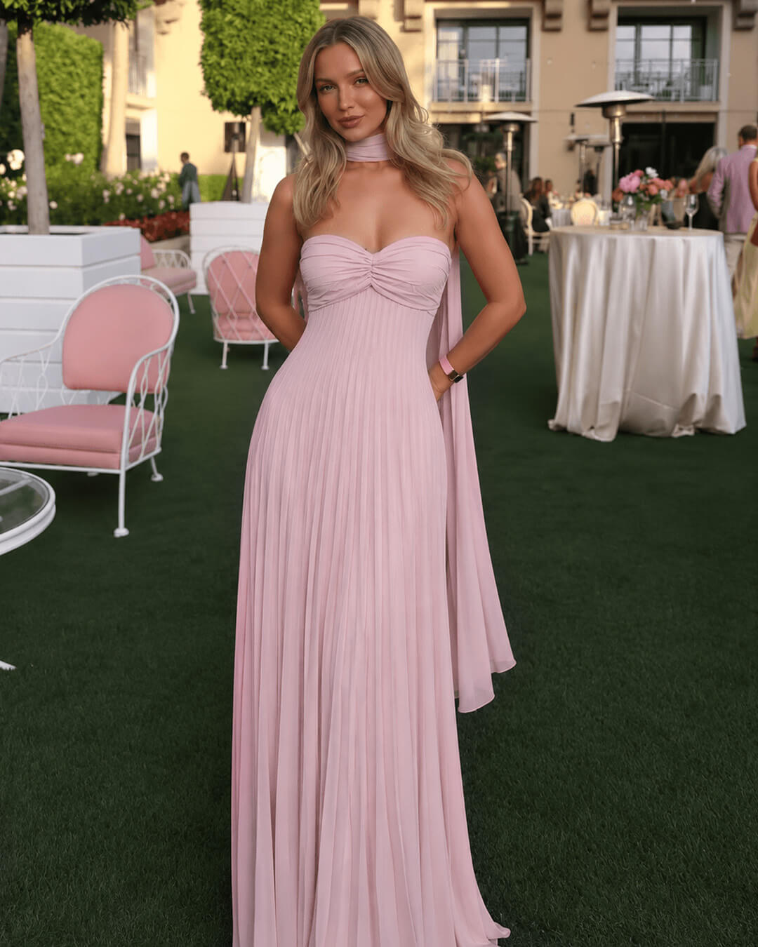OLANE Gloria Strapless Maxi Dress with Scarf PinkXSWomen’s Dresses