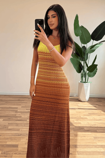 OLANE Gradient Crochet Knit Maxi Dress LWomen’s Dresses
