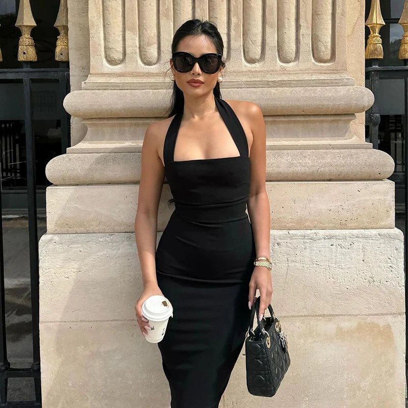 OLANE Halter Neck Bodycon Maxi Dress BlackMWomen’s Dresses