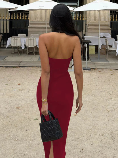 OLANE Halter Neck Bodycon Maxi Dress RedMWomen’s Dresses