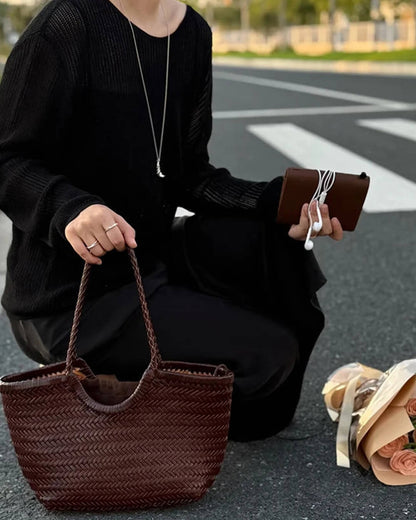 OLANE Handwoven Leather Tote Bag BrownLWomen's Bags