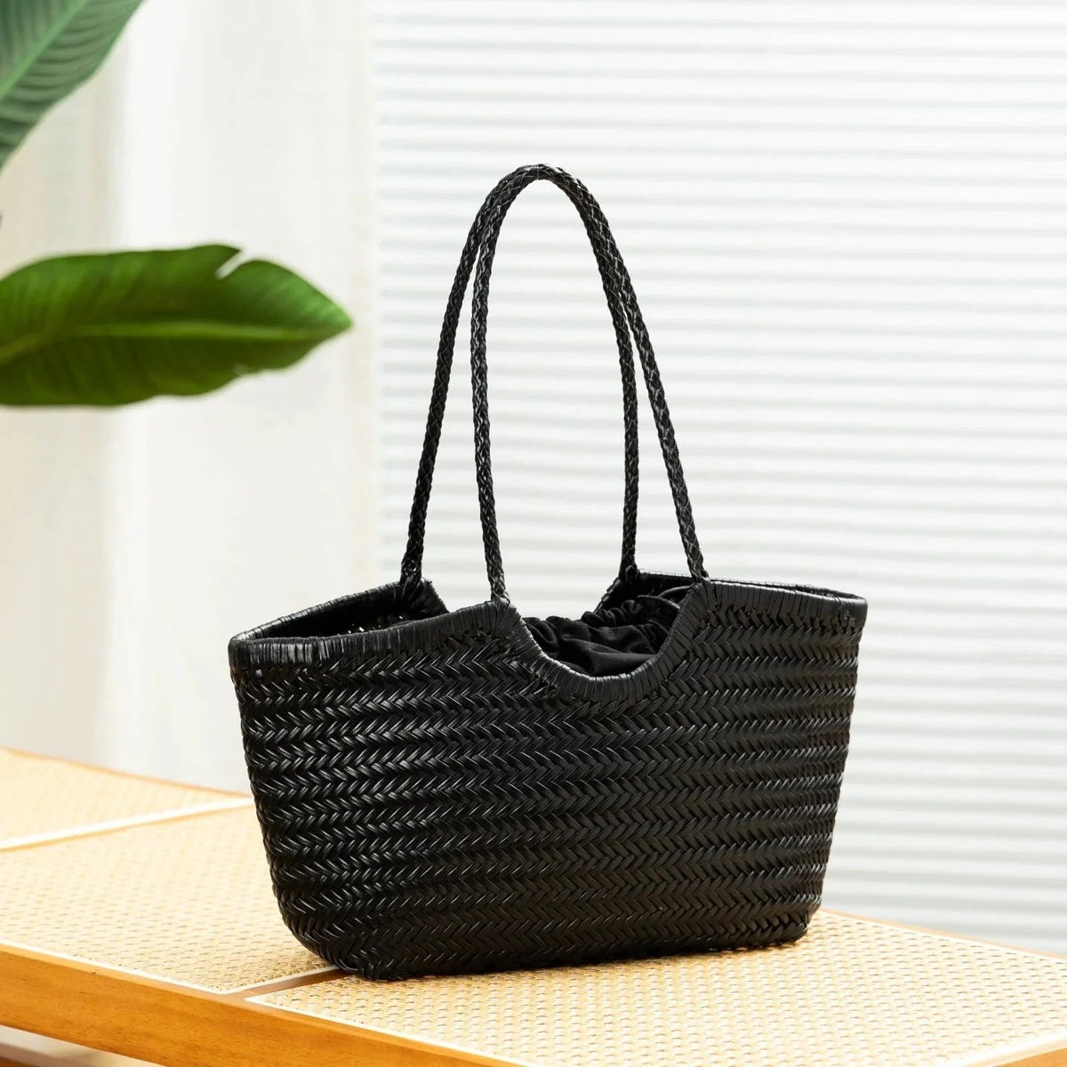 OLANE Handwoven Leather Tote Bag IvoryLargeWomen's Handbags
